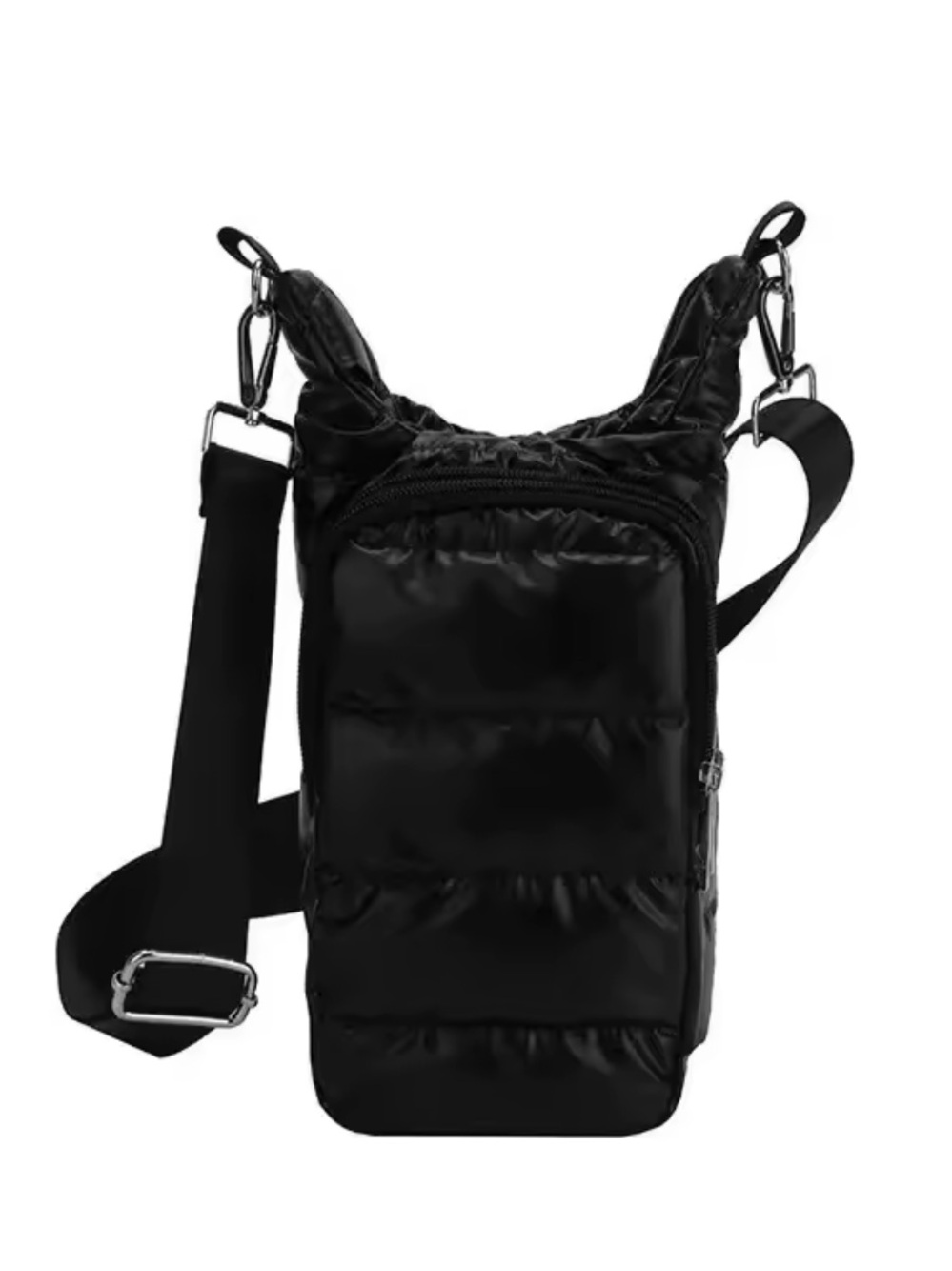 Black Puffer Crossbody Bottle Bag